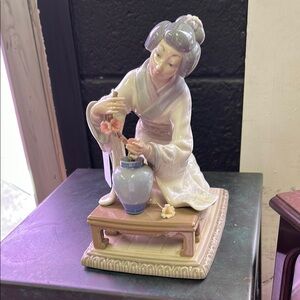 Lladro Porcelain Piece with Cream and Blue Accents